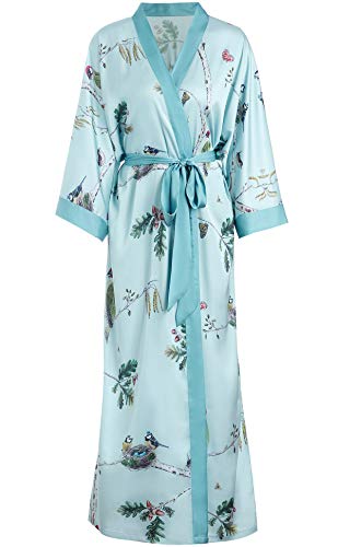 Aensso long soft silk y kimono robes for women, turquoise blouse cover up loose cardigan house robe - Image 1