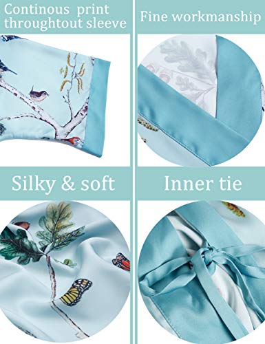 Aensso long soft silk y kimono robes for women, turquoise blouse cover up loose cardigan house robe - Image 3