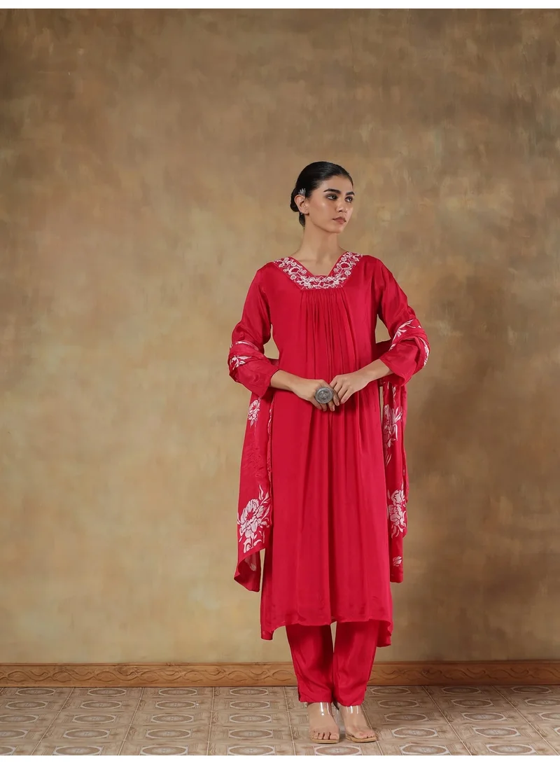 Rouge Pure Chinon Embroidered Anarkali Dress Kurta Set for Women Indian Ethnic Wear Kurta Pant Dupatta Set Festive Party Wear Ladies Kurta Set