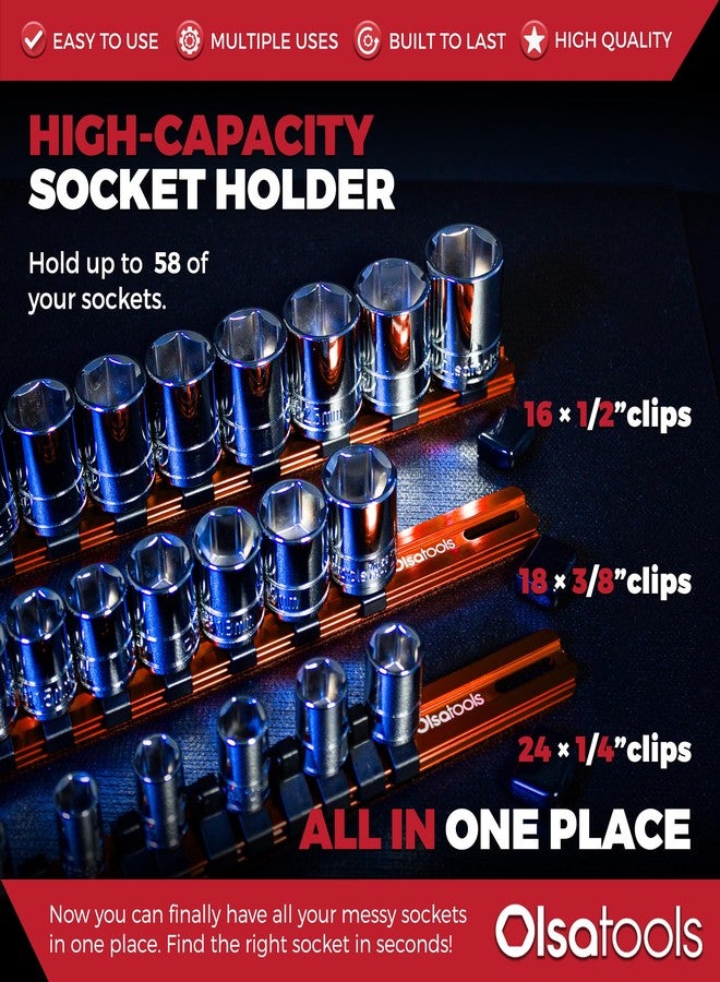 Olsa Tools 1/2-Inch, 3/8-Inch & 1/4-Inch Drive Aluminum Socket Organizer | Professional Quality Socket Holder (Orange) - Image 2