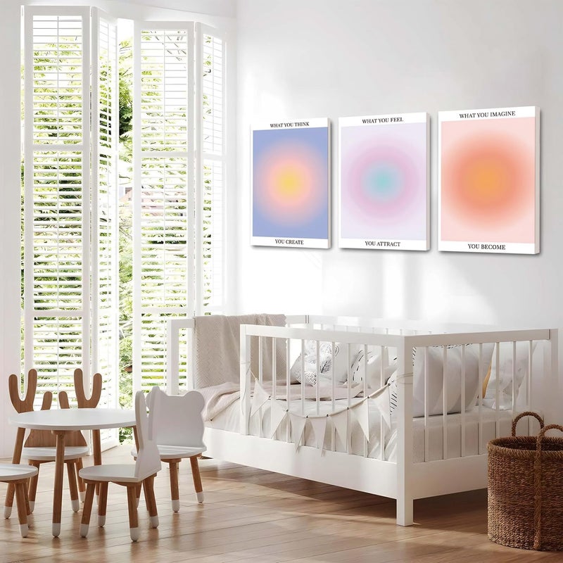 KISSFOX 3 Piece Canvas Wall Art Pink Orange Blue Wall Decor Aura Framed Art What You Think Feel Imagine Pictures Trendy Aesthetic Preppy Paintings For Apartment Dorm Women Girls Bedroom - Image 2