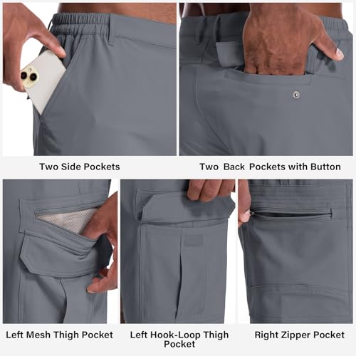 Jessie Kidden Mens Outdoor Casual Elastic Waist Lightweight Water Resistant Quick Dry Fishing Hiking Shorts (6222 Grey 36) - Image 3