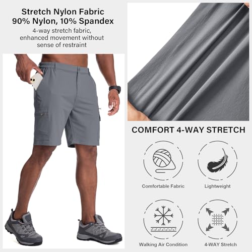 Jessie Kidden Mens Outdoor Casual Elastic Waist Lightweight Water Resistant Quick Dry Fishing Hiking Shorts (6222 Grey 36) - Image 4