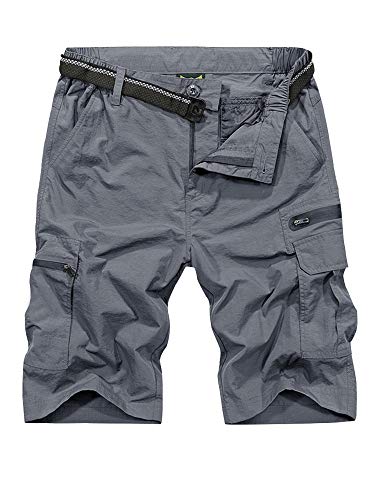 Jessie Kidden Mens Outdoor Casual Elastic Waist Lightweight Water Resistant Quick Dry Fishing Hiking Shorts (6222 Grey 36) - Image 1