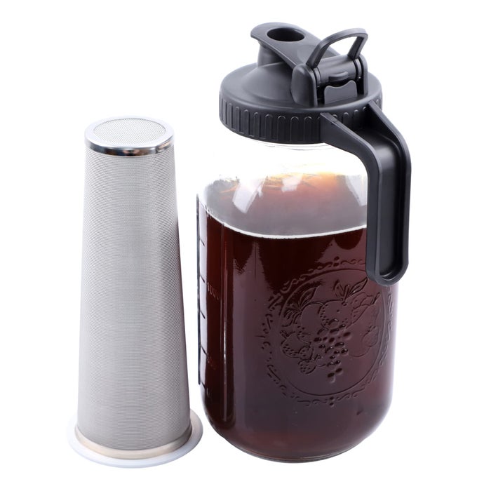 COLD BREW MASON JAR COFFEE MAKER 64 OZ WIDE MOUTH MASON COLD BREW PITCHER WITH COFFEE FILTER AIRTIGHT LEAKPROOF FOR COFFEE ICED TEA