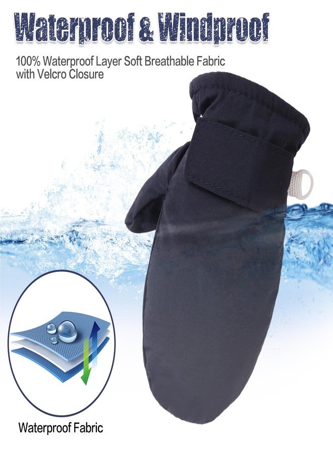 Fynnsure Toddler Mittens Baby Waterproof Snow Gloves Kids Mittens Ski Snow Gloves Cold Weather Mittens for Boys Girls Solid Navy 2-4 Years - Image 3