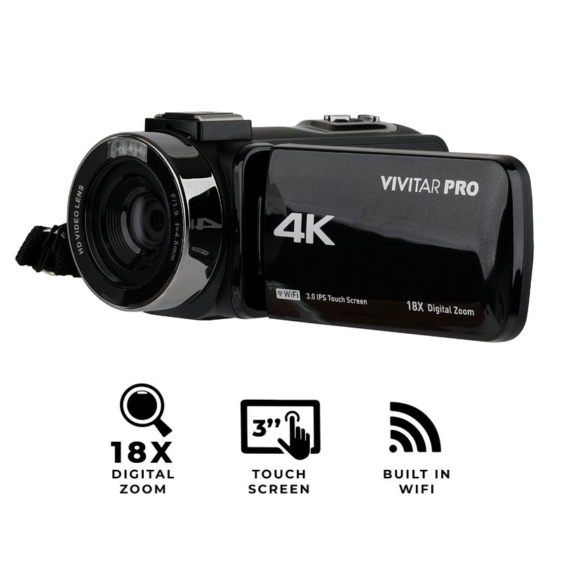 Vivitar 4K Video Camera, Wi-Fi Ultra HD Camcorder with 18x Digital Zoom, 3â€ IPS Touchscreen Video Recorder with Night Vision, Vlogging Camera with 3.5mm Microphone Jack, Rechargeable, SD Card Slot - Image 3