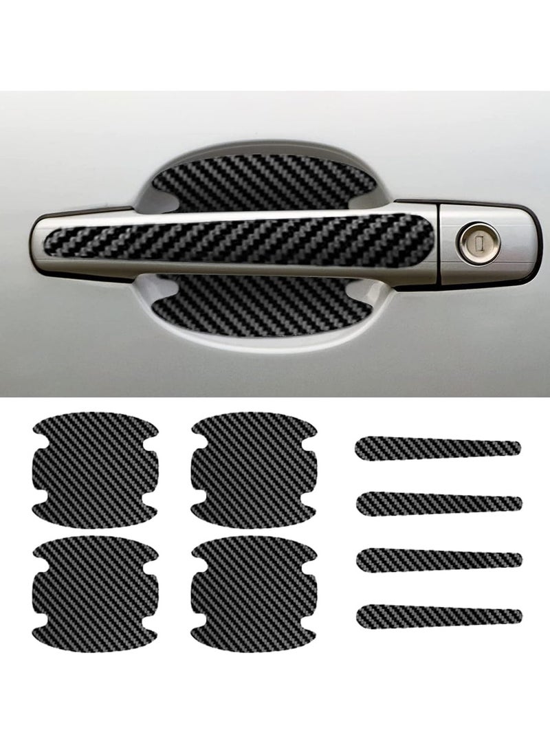 8PCS Car Door Handle Scratch Protectors, Carbon Fiber Car Door Handle Bowl Sticker, Universal Car Door Handle Paint Guard Cover, Door Handle Cup Protective Film for Cars (Black) - Image 1
