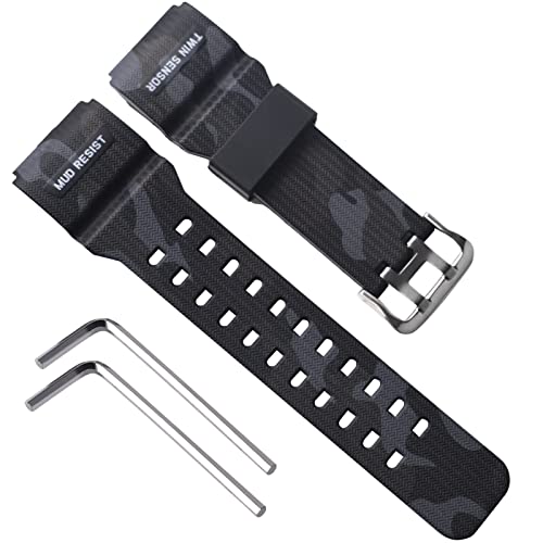 OliBoPo Natural Resin Replacement Watch Strap for Casio Mens G-Shock Master of G Mudmaster Twin Sensor Sports Watch GG-1000/GWG-100/GSG-100 (Camouflage Black) - Image 1