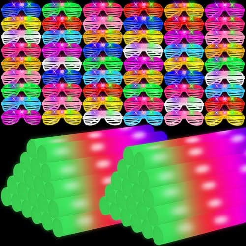 Oleitodh Glow Sticks Bulk Party Pack 60 Pcs Light Up Glasses Foam Glow Sticks Neon Accessories Glow in the Dark Party Supplies Set for Disco Wedding Birthday Concert Halloween Raves - Image 1