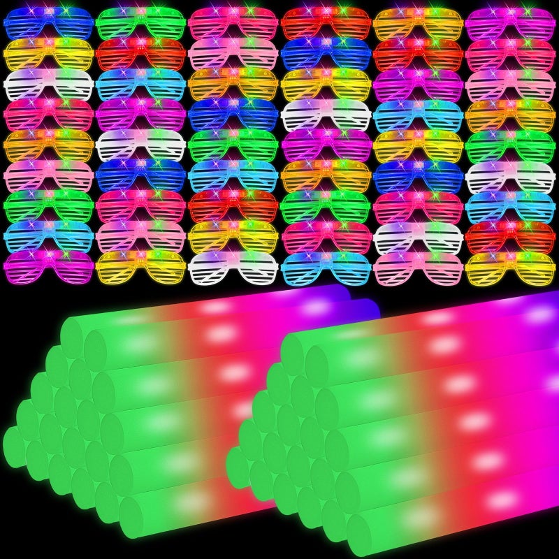 Oleitodh Glow Sticks Bulk Party Pack 60 Pcs Light Up Glasses Foam Glow Sticks Neon Accessories Glow in the Dark Party Supplies Set for Disco Wedding Birthday Concert Halloween Raves - Image 3