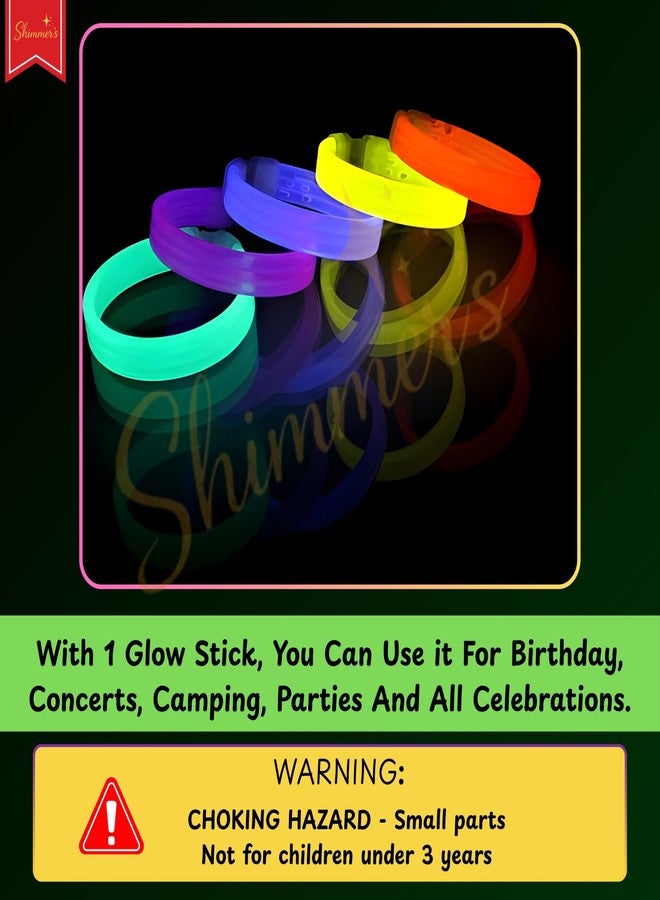 Shimmers Glow Bracelets Pack of 2 (Assorted Colors) Triple Wide Neon Wrist Bands for Kids & Adults | Party Favors for Birthday, Concert, Night Events, Festivals & Celebrations - Image 4