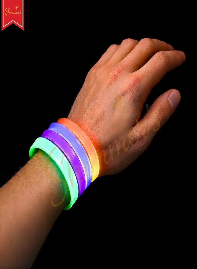 Shimmers Glow Bracelets Pack of 2 (Assorted Colors) Triple Wide Neon Wrist Bands for Kids & Adults | Party Favors for Birthday, Concert, Night Events, Festivals & Celebrations - Image 5