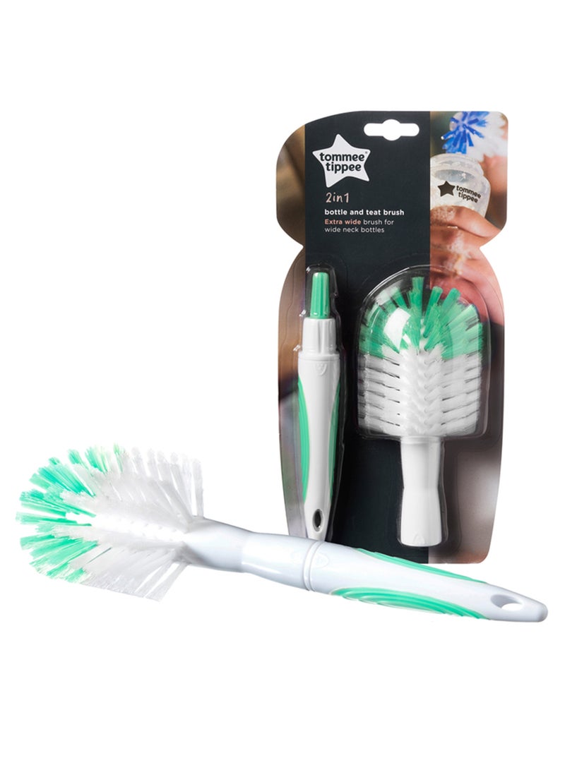 tommee tippee Bottle and Teat Brush – Green Baby Bottle Cleaner with Dual Head & Durable Bristles – Feeding Accessories for Milk Bottles & Teats – Unisex Baby Essentials - Image 1
