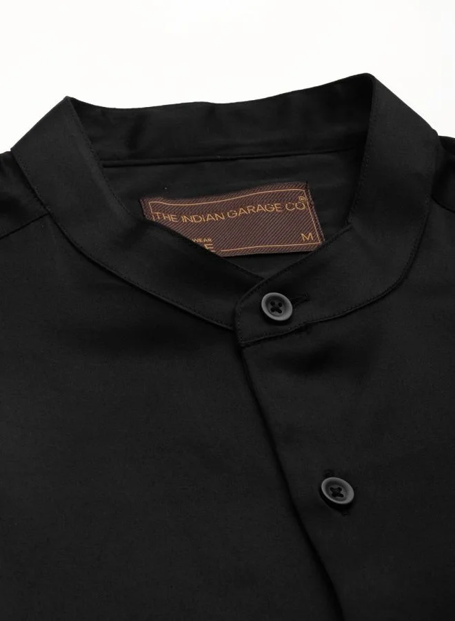 ذا انديان كراج كو Men Slim Fit Solid Full Sleeves Mandarin Collar Formal Shirt