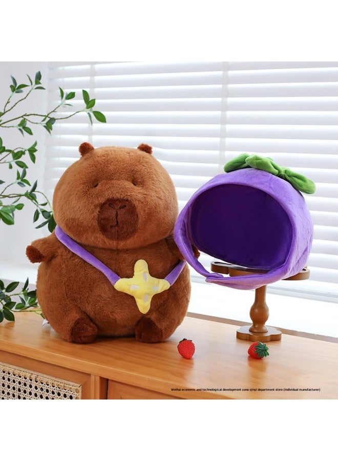 Eggplant Cap Capybara Doll Lotus Seat Capibala Plush Toy Bedroom Cute Ornaments Wholesale-Specifications:Eggplant Capybara-Color:95cm - Image 1