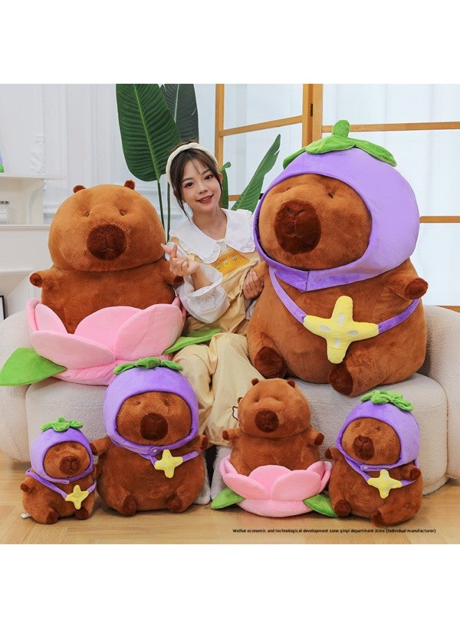 Eggplant Cap Capybara Doll Lotus Seat Capibala Plush Toy Bedroom Cute Ornaments Wholesale-Specifications:Eggplant Capybara-Color:95cm - Image 3