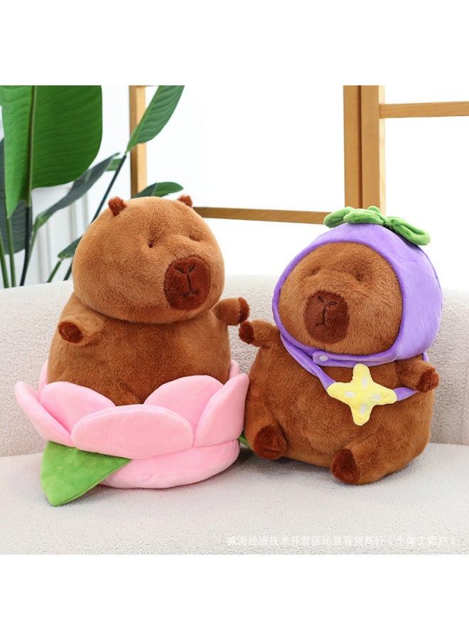 Eggplant Cap Capybara Doll Lotus Seat Capibala Plush Toy Bedroom Cute Ornaments Wholesale-Specifications:Eggplant Capybara-Color:95cm - Image 2