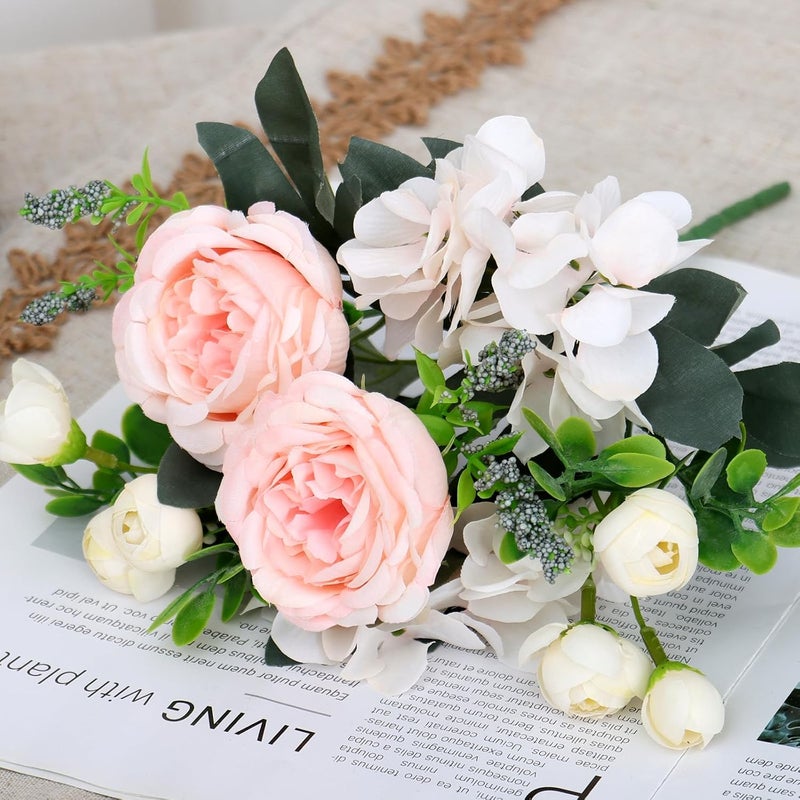 SOMYTING 2 Bunches Artificial Peony Silk Flowers, Peony Artificial Flowers for Decoration Hydrangeas Bouquet Real Touch Silk Flores for Vase Wedding Centerpiece Home Decor (Cinnamon pink-champagne) - Image 5
