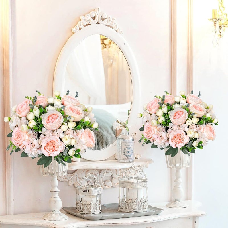SOMYTING 2 Bunches Artificial Peony Silk Flowers, Peony Artificial Flowers for Decoration Hydrangeas Bouquet Real Touch Silk Flores for Vase Wedding Centerpiece Home Decor (Cinnamon pink-champagne) - Image 4