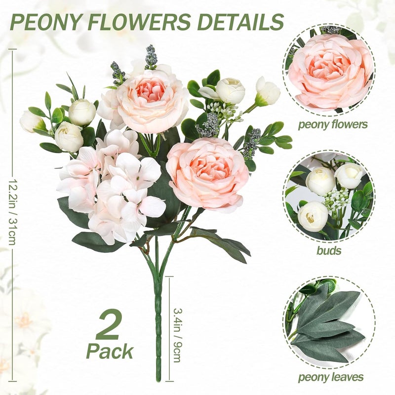 SOMYTING 2 Bunches Artificial Peony Silk Flowers, Peony Artificial Flowers for Decoration Hydrangeas Bouquet Real Touch Silk Flores for Vase Wedding Centerpiece Home Decor (Cinnamon pink-champagne) - Image 2