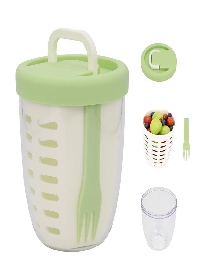 daasigwaa Fresh Fruit Salad Storage Cup To Go With Folding Handle, Lids, Fork & Drain Baskets, Reusable Leakproof Food Storage Containers With Removable Colander Keep Fresh Longer, 22 oz(Green) - Image 1