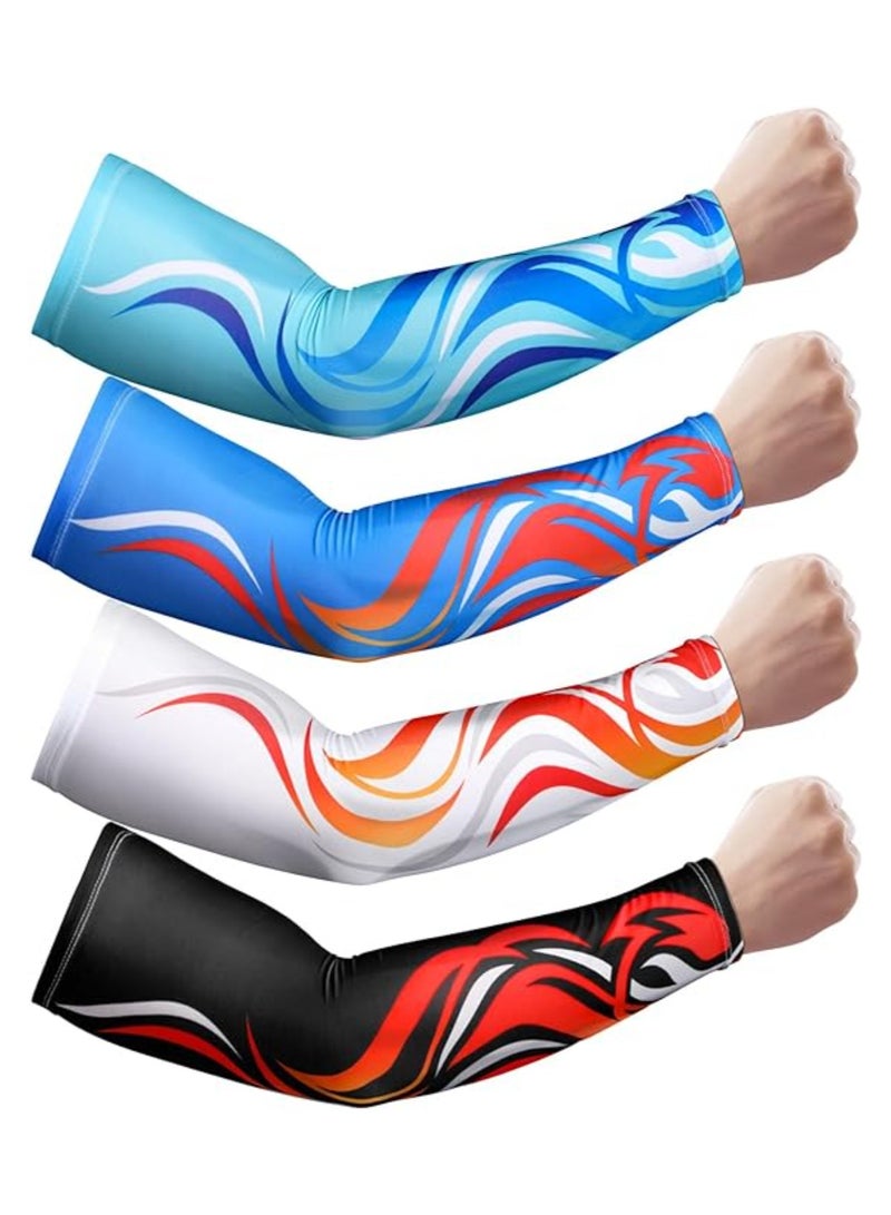 4 Pairs of UV Protection Compression Arm Sleeves for Men, Women, and Youth - Cooling Sunblock Sports Sleeves, Long Tattoo Sleeves for Ultimate UV Defense and Comfort. - Image 1
