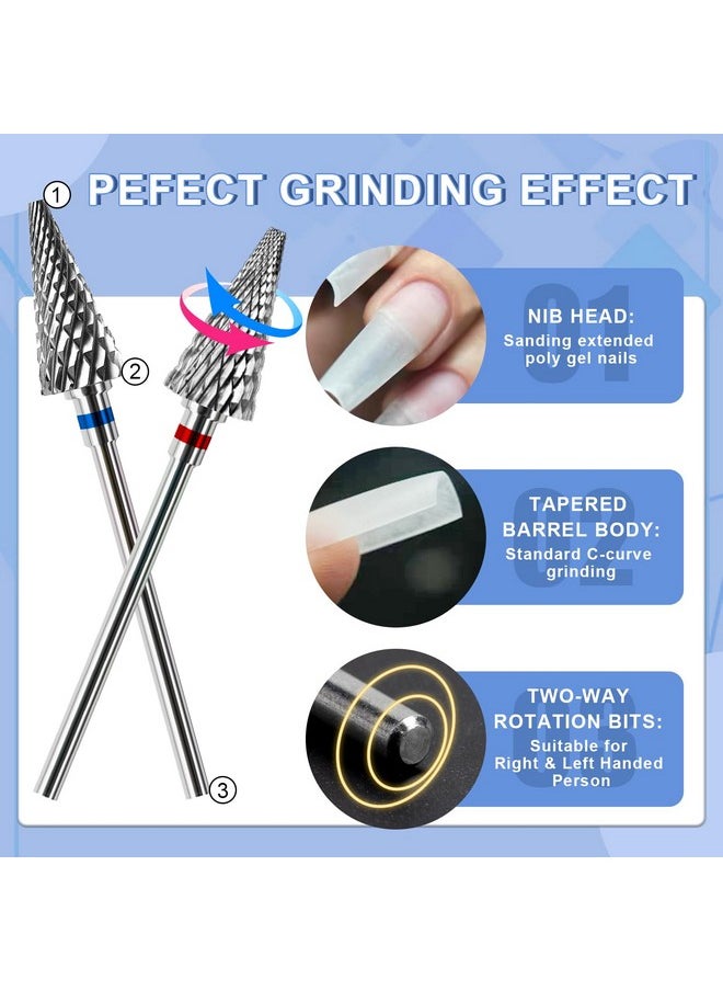 2Pcs Nail Drill Bits 3/32” Nail Bits For Nail Drill Safety Tungsten Carbide Bits For Acrylic Nails Drill Bit For Nail Professional Sets Great For Remove Hard Gel Two Way Rotate Bits (Medium & Fine)