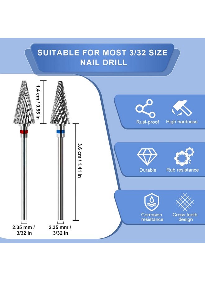 2Pcs Nail Drill Bits 3/32” Nail Bits For Nail Drill Safety Tungsten Carbide Bits For Acrylic Nails Drill Bit For Nail Professional Sets Great For Remove Hard Gel Two Way Rotate Bits (Medium & Fine)