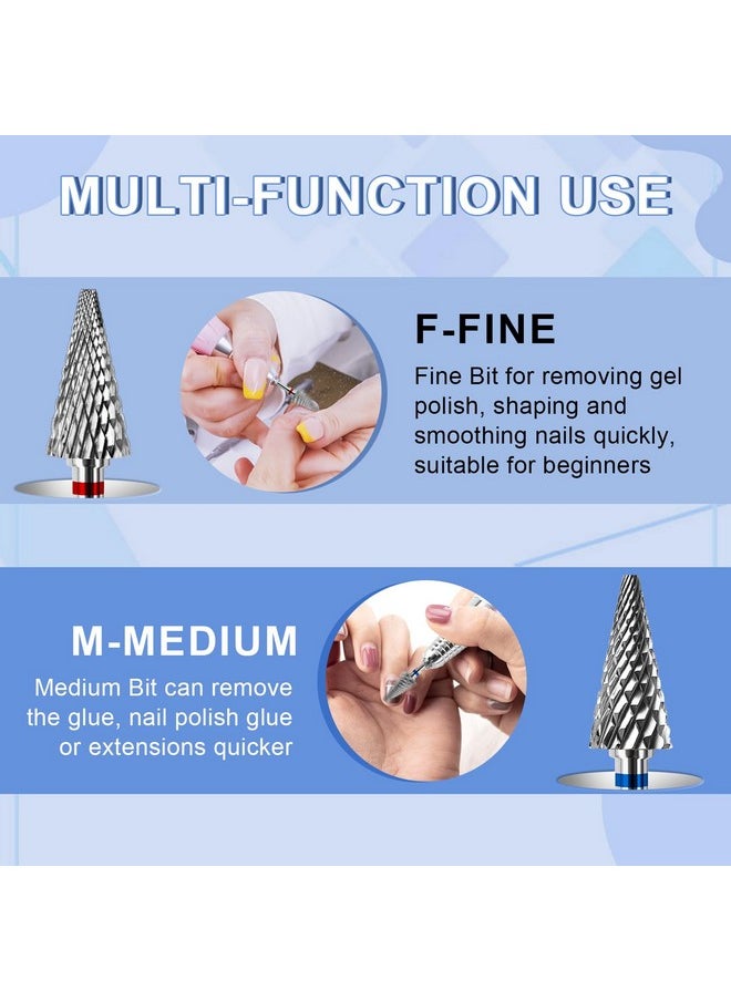 2Pcs Nail Drill Bits 3/32” Nail Bits For Nail Drill Safety Tungsten Carbide Bits For Acrylic Nails Drill Bit For Nail Professional Sets Great For Remove Hard Gel Two Way Rotate Bits (Medium & Fine)