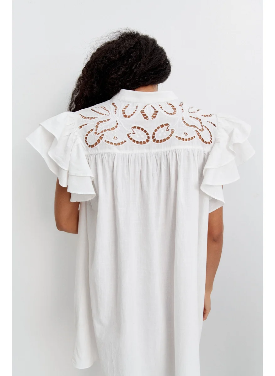 H&M Flutter-Sleeve Dress With Broderie Anglaise