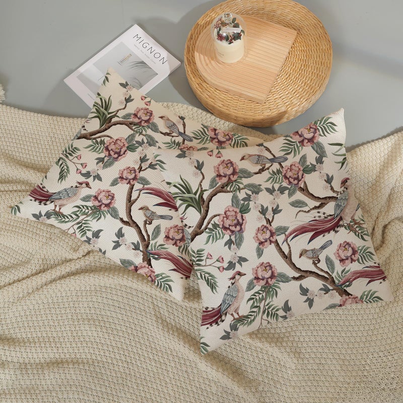 GOLIANDA Chinoiserie Pillow Covers 18x18 Set of 2 Pink Green Bird Floral Throw Pillows Vintage Pink Flower Bird Decorative Pillow Cases Chinoiserie Decor Farmhouse Outdoor Cushion Case for Couch Sofa - Image 5