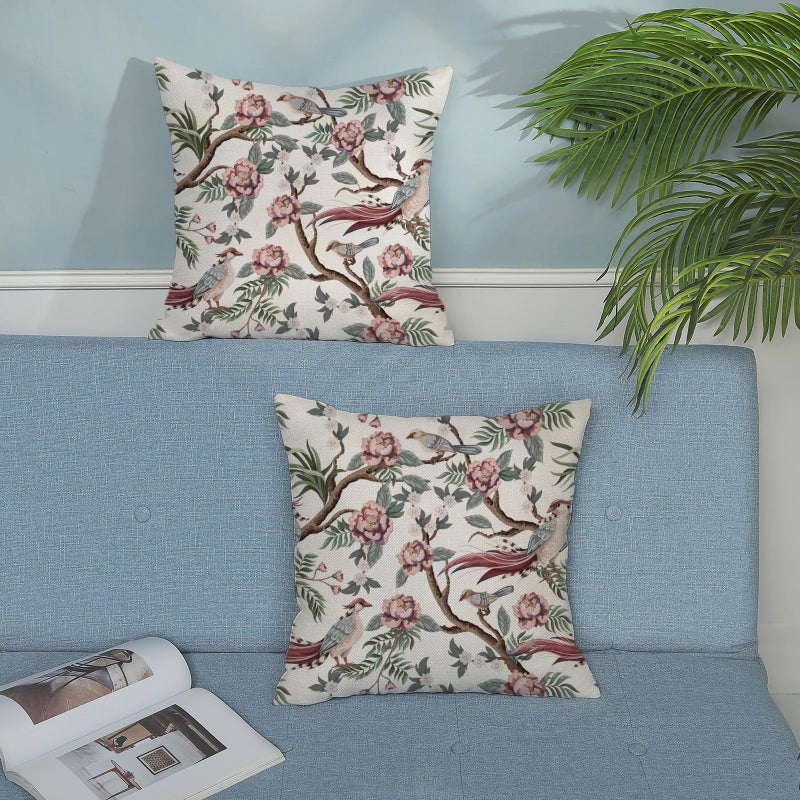 GOLIANDA Chinoiserie Pillow Covers 18x18 Set of 2 Pink Green Bird Floral Throw Pillows Vintage Pink Flower Bird Decorative Pillow Cases Chinoiserie Decor Farmhouse Outdoor Cushion Case for Couch Sofa - Image 3
