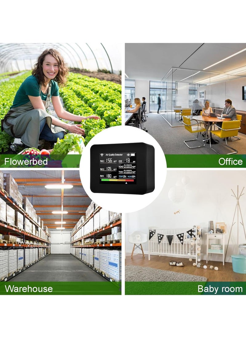 TUYA - WiFi Air Quality Meter 13-in-1 Indoor Air Quality Monitor Detects CO₂ TVOC HCHO PM2.5 PM1.0 PM10 Humidity and Temperature Time Date Alarm Timer and Stopwatch Timer with Alarm for Home Offices - Image 1