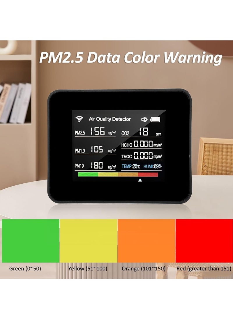 TUYA - WiFi Air Quality Meter 13-in-1 Indoor Air Quality Monitor Detects CO₂ TVOC HCHO PM2.5 PM1.0 PM10 Humidity and Temperature Time Date Alarm Timer and Stopwatch Timer with Alarm for Home Offices - Image 1