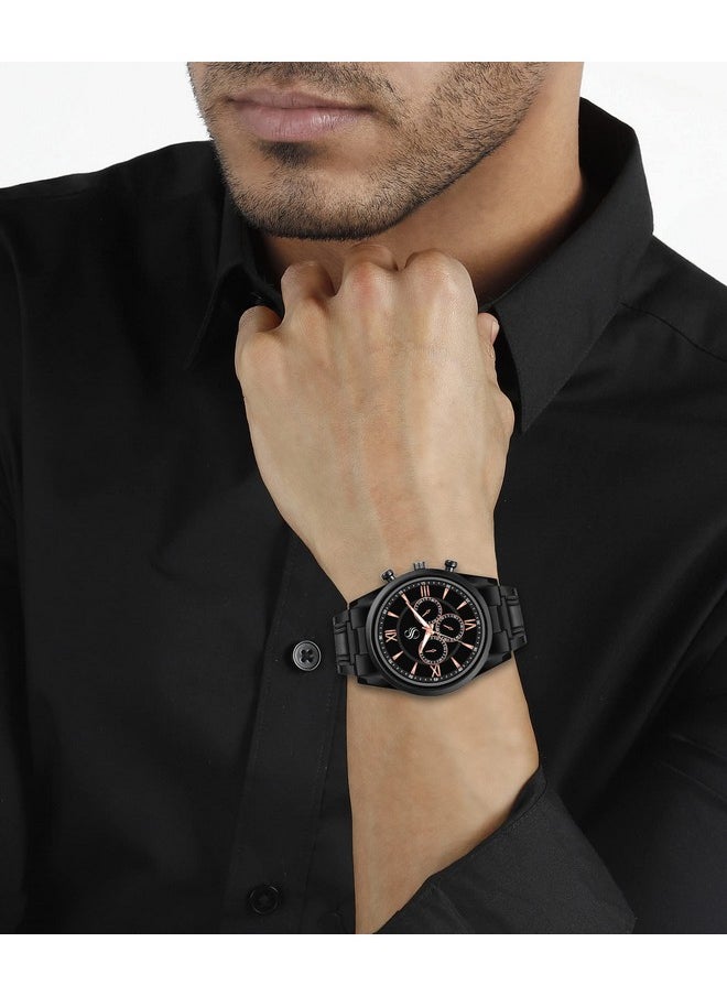 شوكنشوب ساعة يد Shocknshop أنالوج بسلسلة من الفولاذ المقاوم للصدأ باللون الأسود للرجال والأولاد (سوار من المعدن باللون الأسود) (ذهبي وردي أسود)  - Image 2