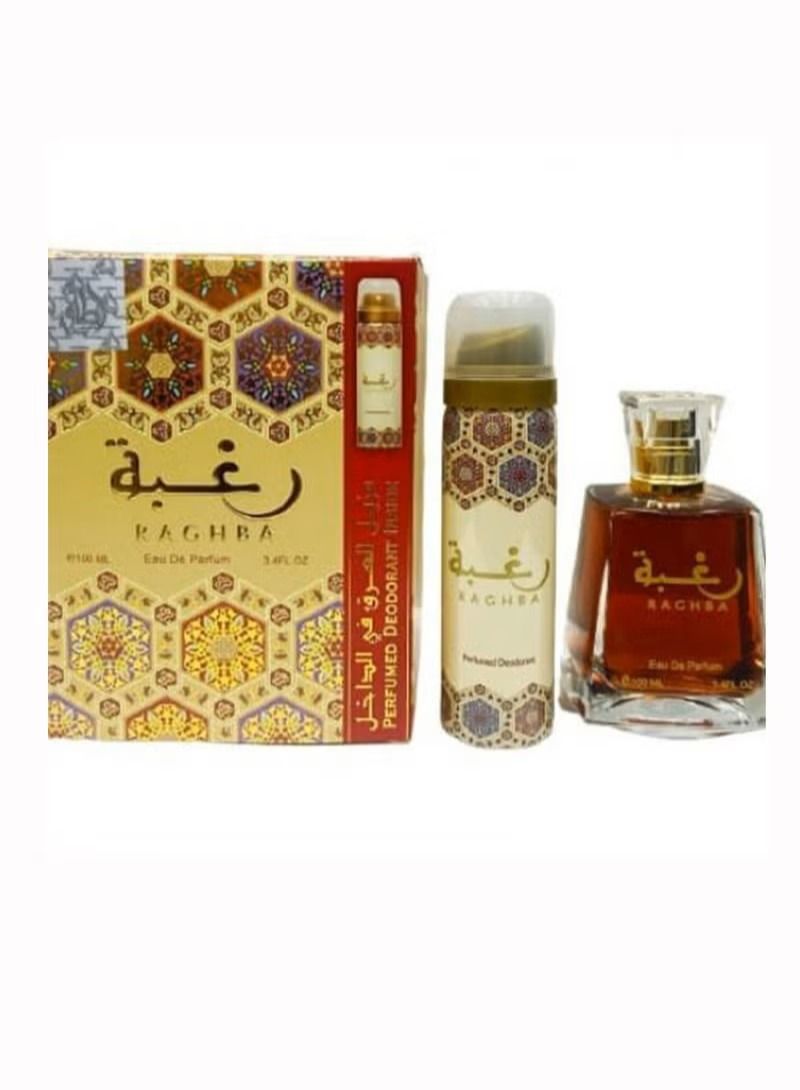 Lattafa Raghba EDP With Raghba Perfumed Deodorant Raghba EDP 100ml