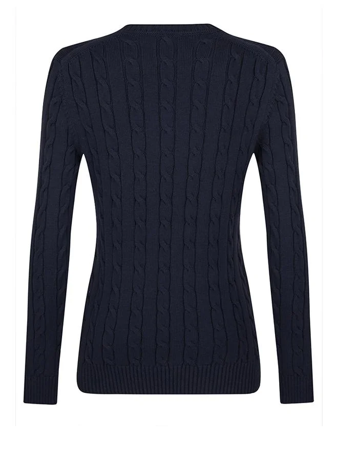 FELIX HARDY Navy V-Neck Cable Knit Pullover for Women | Best Price UAE