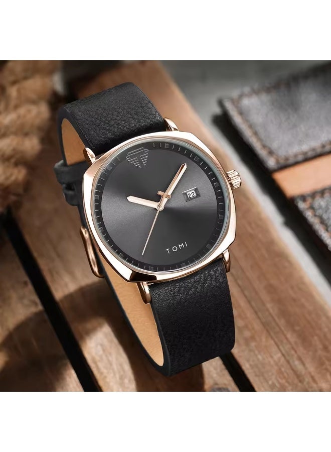 TOMI Men's Watch Minimalist Fashion Sports Watch Calendar Leather Casual Quartz Watch - Image 2