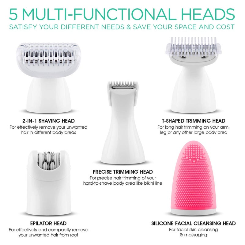 VOYOR Electric Shaver for Women Bikini Trimmer Hair Remover for Face Body, 5 in 1 Groomer Kit Lady Shaver Bikini Razor Women for Hair Trimmer, Cordless Rechargeable Waterproof ES500 - Image 4