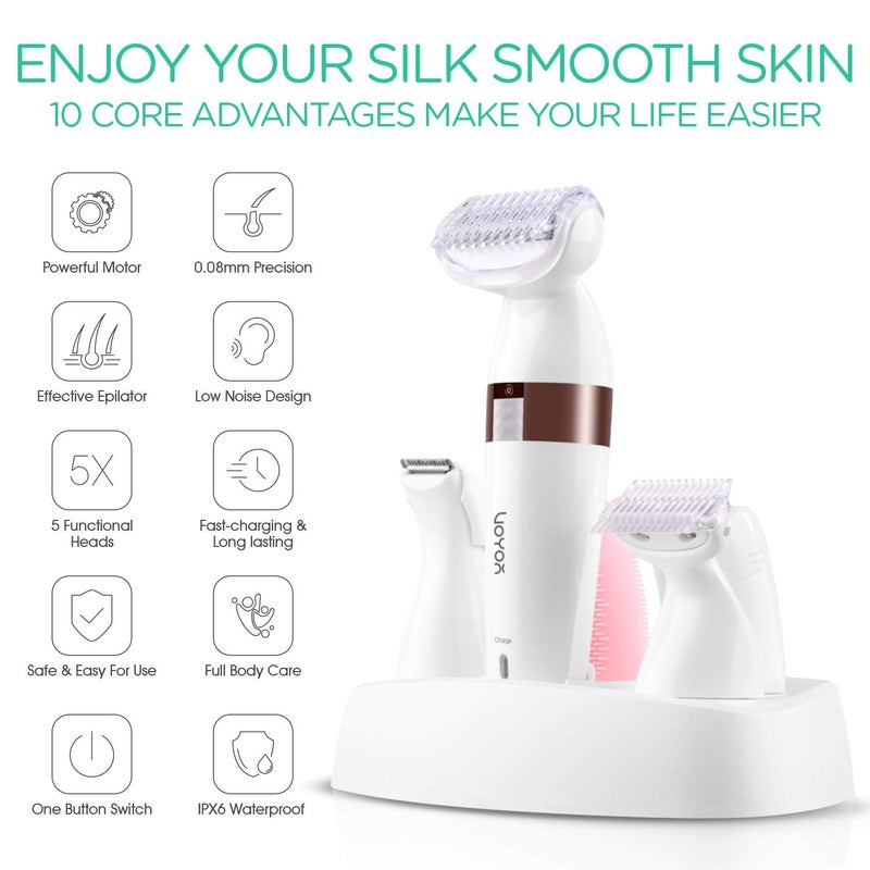 VOYOR Electric Shaver for Women Bikini Trimmer Hair Remover for Face Body, 5 in 1 Groomer Kit Lady Shaver Bikini Razor Women for Hair Trimmer, Cordless Rechargeable Waterproof ES500 - Image 2