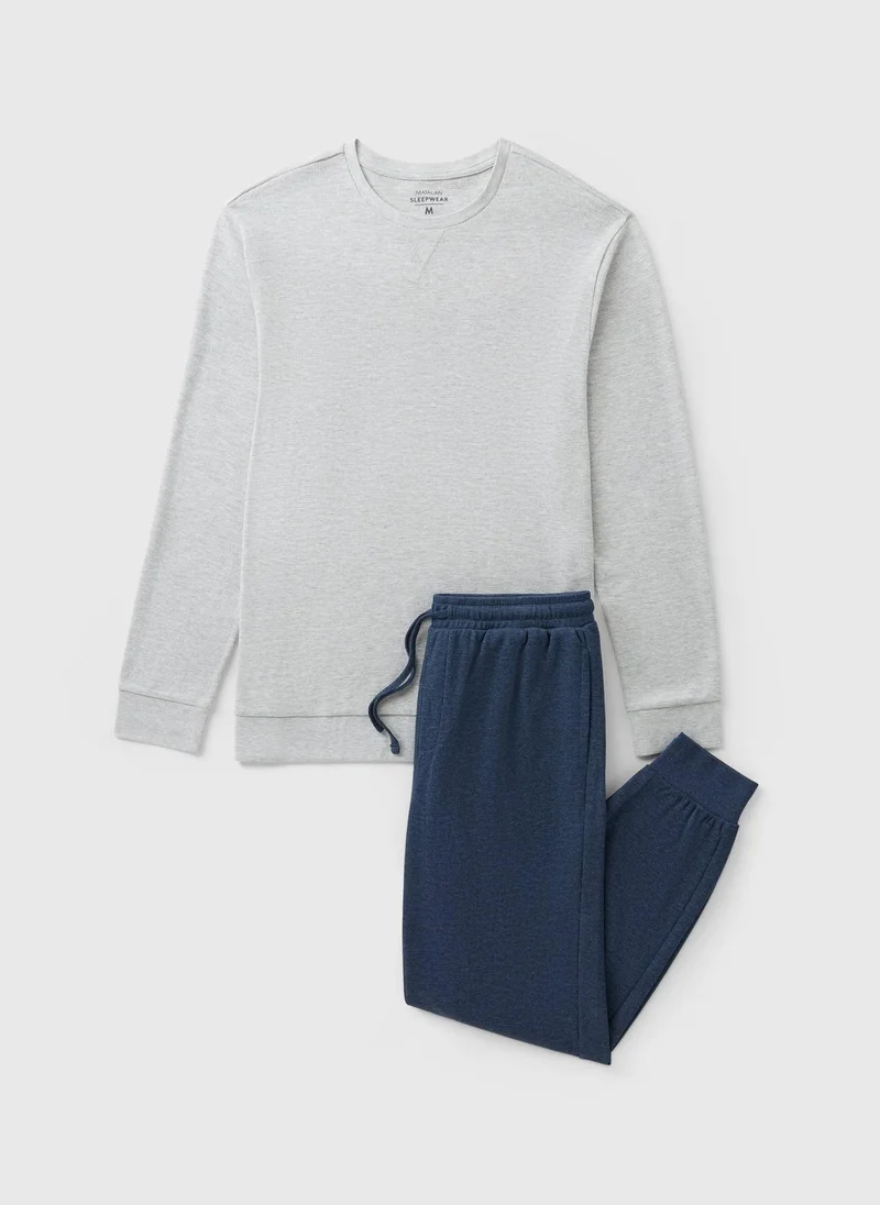 Matalan Grey & Blue Denim Marl Waffle Pyjama Set
