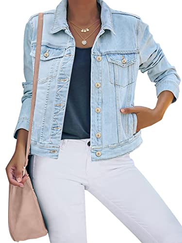 luvamia Women's Casual Basic Button Down Stretch Regular Fit Long Sleeves Denim Jean Jacket Azure Mood Size XX-Large - Image 1