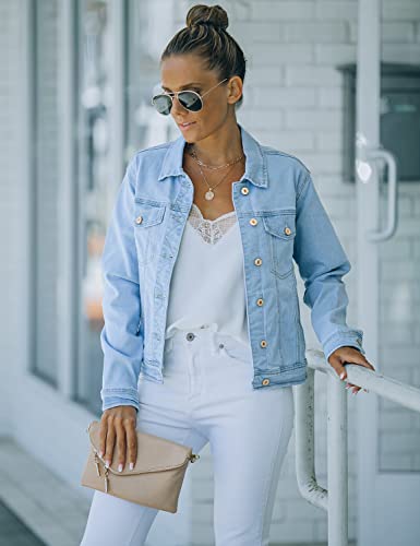 luvamia Women's Casual Basic Button Down Stretch Regular Fit Long Sleeves Denim Jean Jacket Azure Mood Size XX-Large - Image 4