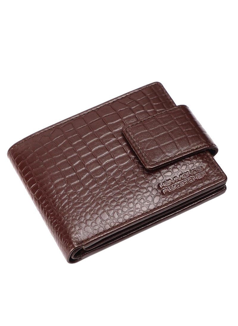 HAMMONDS FLYCATCHER Leather Wallet for Men, RFID Protected Leather Purse for Men, Money Purse for Men, Bi-Fold Wallet, 7 Card Slots, Zipper Coin Pocket, Metal Snap Button - Croc Brown | F9CR  - Image 1