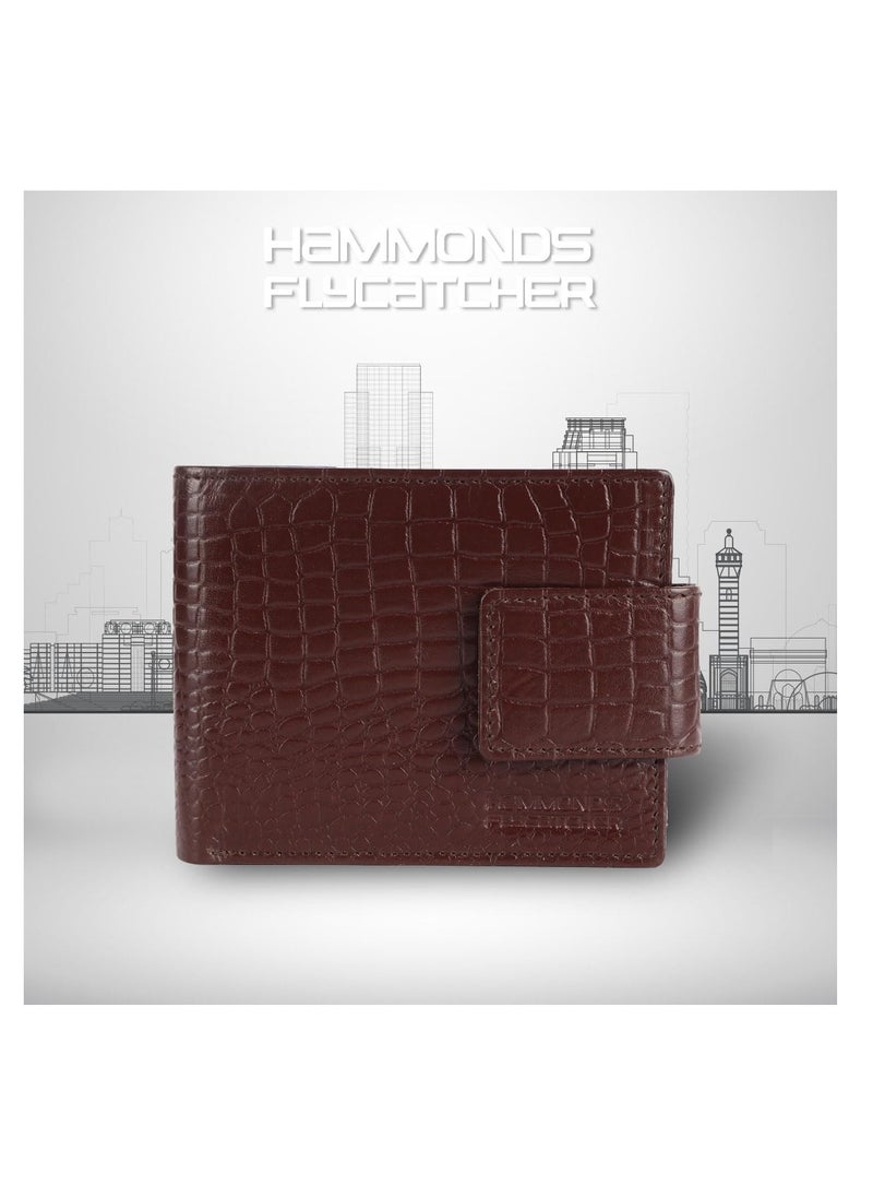 HAMMONDS FLYCATCHER Leather Wallet for Men, RFID Protected Leather Purse for Men, Money Purse for Men, Bi-Fold Wallet, 7 Card Slots, Zipper Coin Pocket, Metal Snap Button - Croc Brown | F9CR  - Image 2