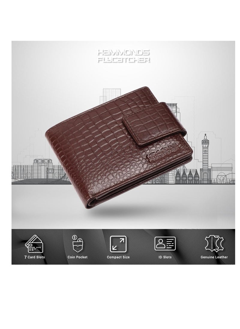 HAMMONDS FLYCATCHER Leather Wallet for Men, RFID Protected Leather Purse for Men, Money Purse for Men, Bi-Fold Wallet, 7 Card Slots, Zipper Coin Pocket, Metal Snap Button - Croc Brown | F9CR  - Image 3