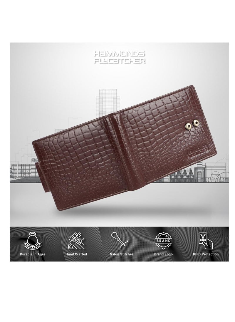 HAMMONDS FLYCATCHER Leather Wallet for Men, RFID Protected Leather Purse for Men, Money Purse for Men, Bi-Fold Wallet, 7 Card Slots, Zipper Coin Pocket, Metal Snap Button - Croc Brown | F9CR  - Image 4