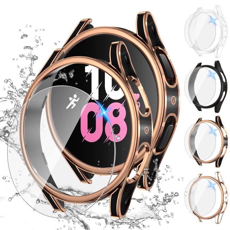 Tensea [4+4Pack for Samsung Galaxy Watch Fe 2024/5 2022/4 2021 Screen Protector and Case 40mm, Anti-Fog Tempered Glass Protective Film/Hard PC Bumper, Face Cover Set - Image 1
