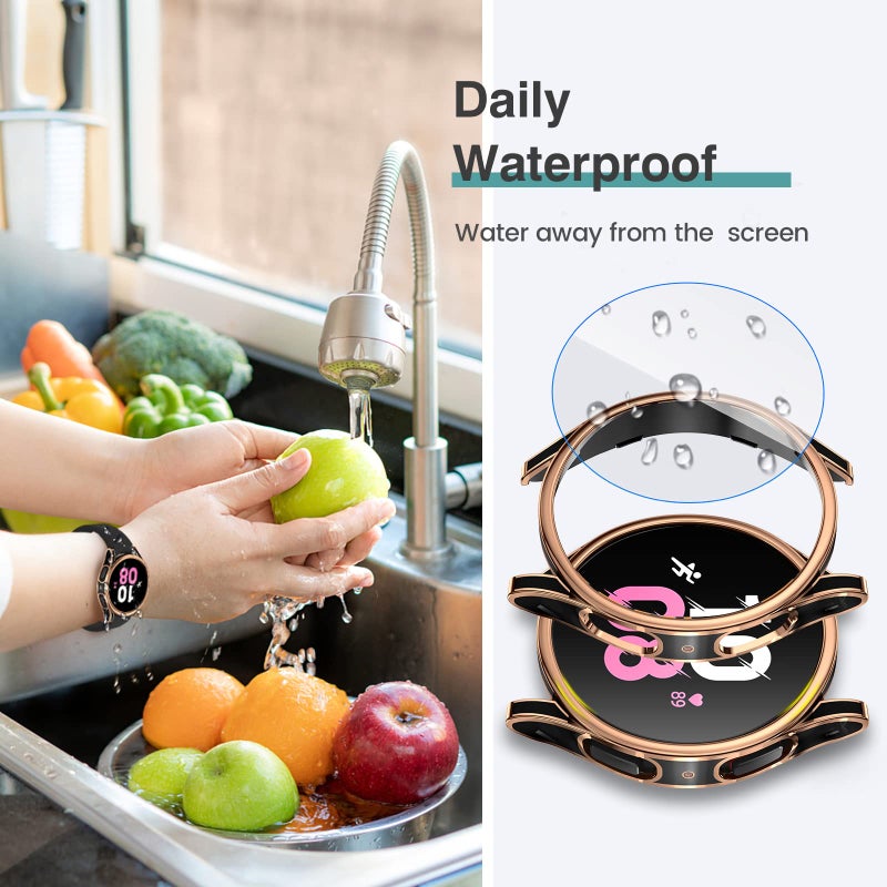 Tensea [4+4Pack for Samsung Galaxy Watch Fe 2024/5 2022/4 2021 Screen Protector and Case 40mm, Anti-Fog Tempered Glass Protective Film/Hard PC Bumper, Face Cover Set - Image 4